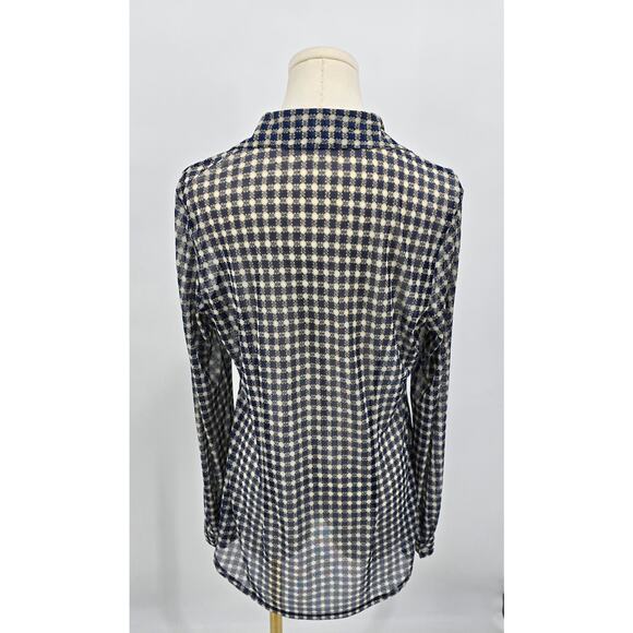 Cabi Art to Wear Button Up Sheer Navy & Cream Geometric Minimalist - Picture 4 of 7
